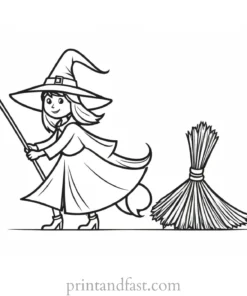 witch Coloring Page with Broom