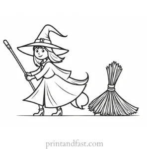 witch Coloring Page with Broom