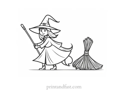 witch Coloring Page with Broom